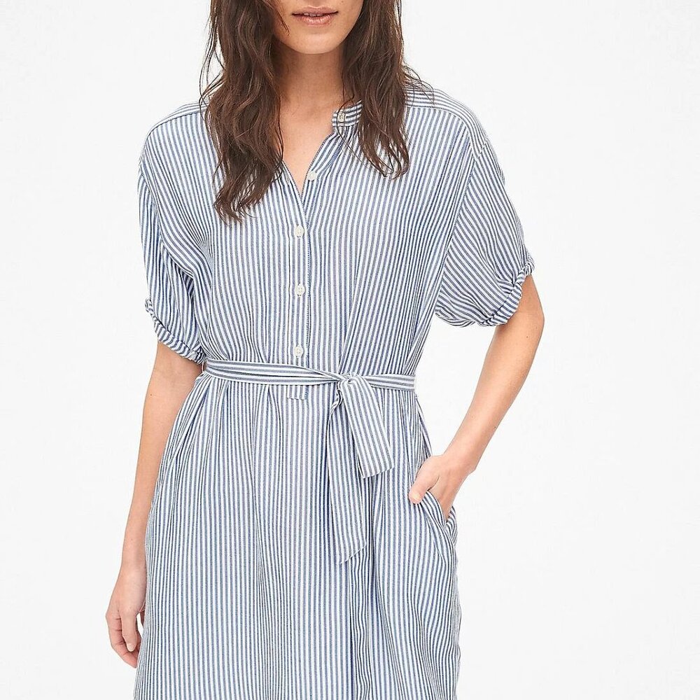 GAP Blue Perfect Roll Sleeve Stripe Shirt Dress, size XS